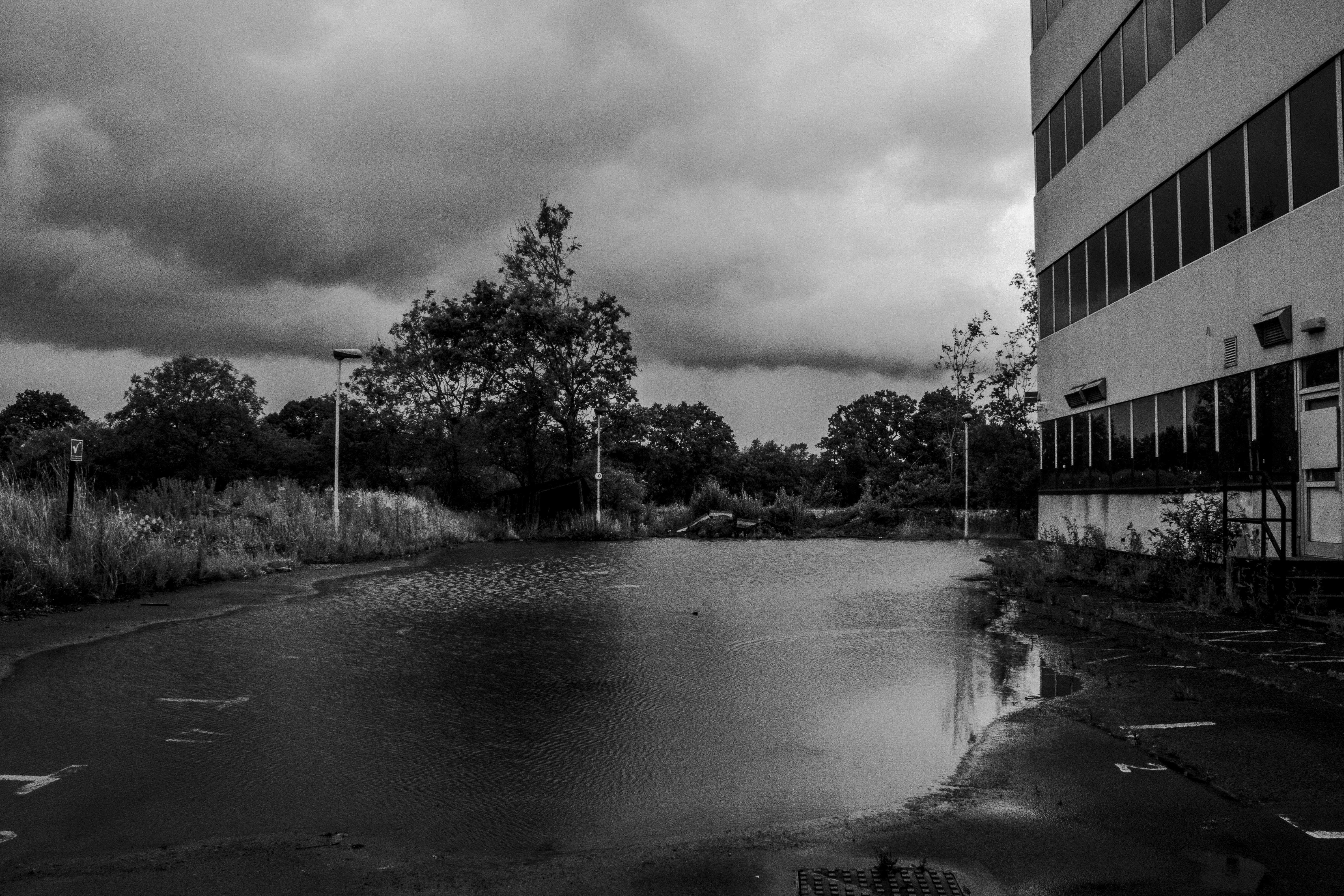 Flooded parking lot